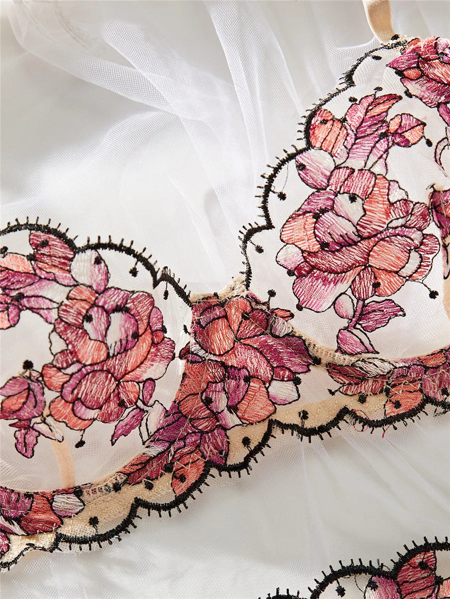 “Wild Bloom” Embroidered Lingerie Set