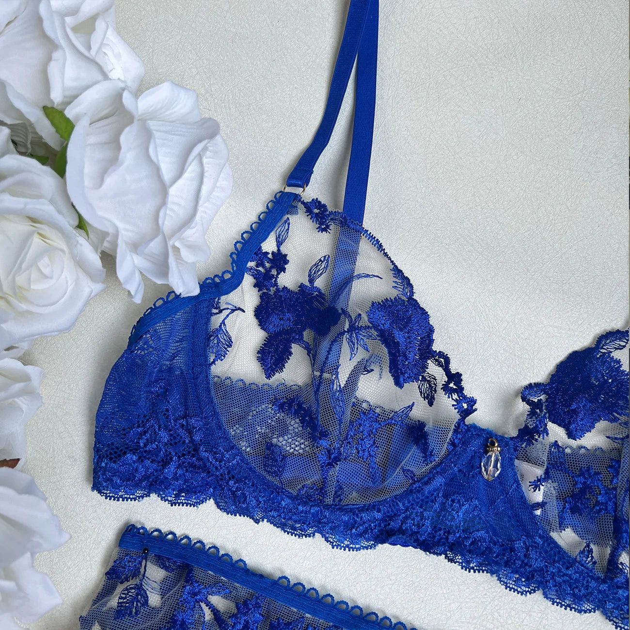 “Midnight Rose” Embroidered Lingerie 5-Piece Set