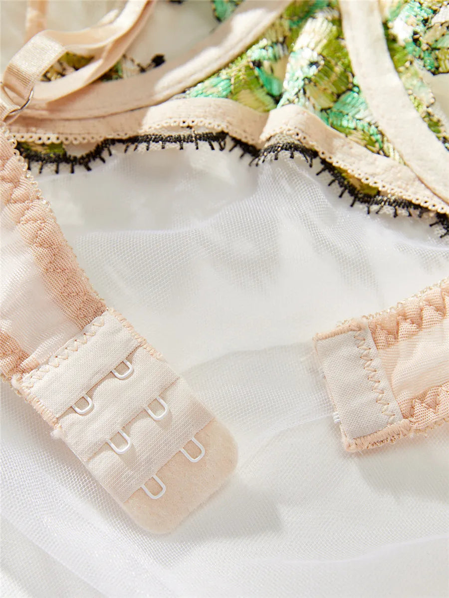 “Wild Bloom” Embroidered Lingerie Set