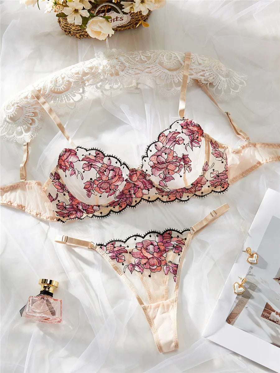 “Wild Bloom” Embroidered Lingerie Set
