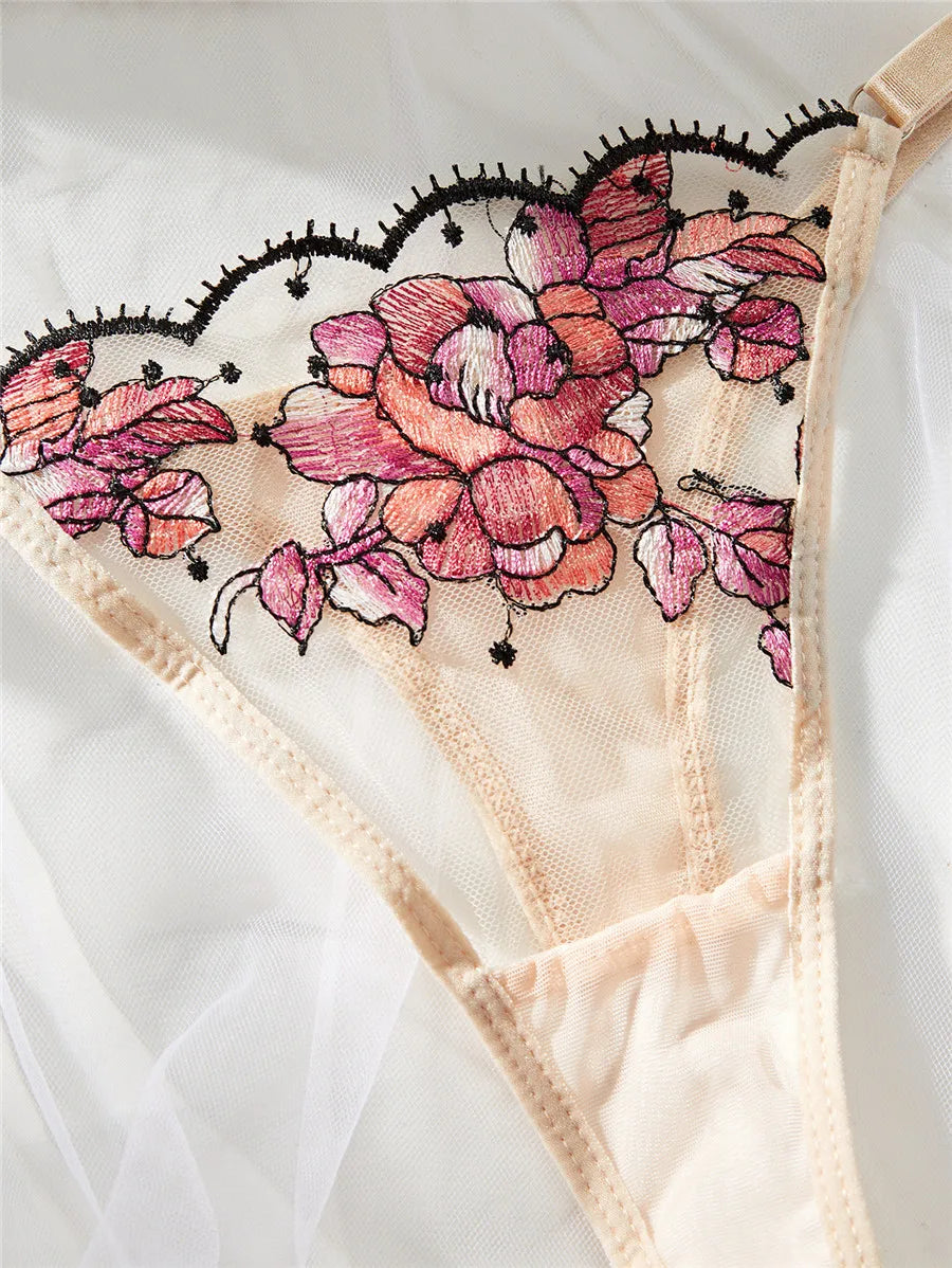 “Wild Bloom” Embroidered Lingerie Set