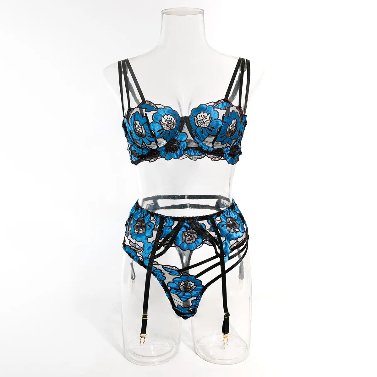 “Dark Bloom” Embroidered Lingerie Set