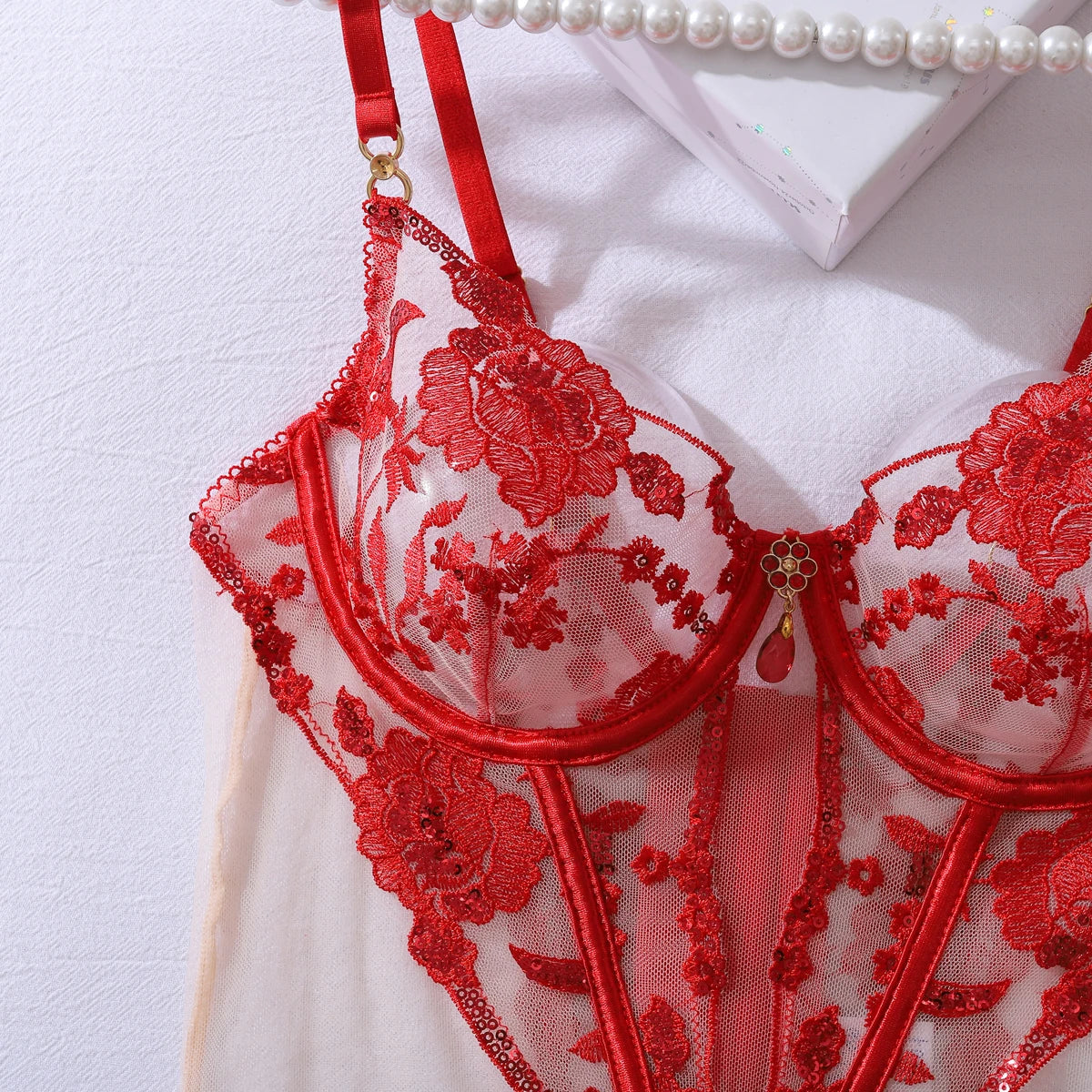 “Dangerous Desire” Embroidered Corset Bodysuit