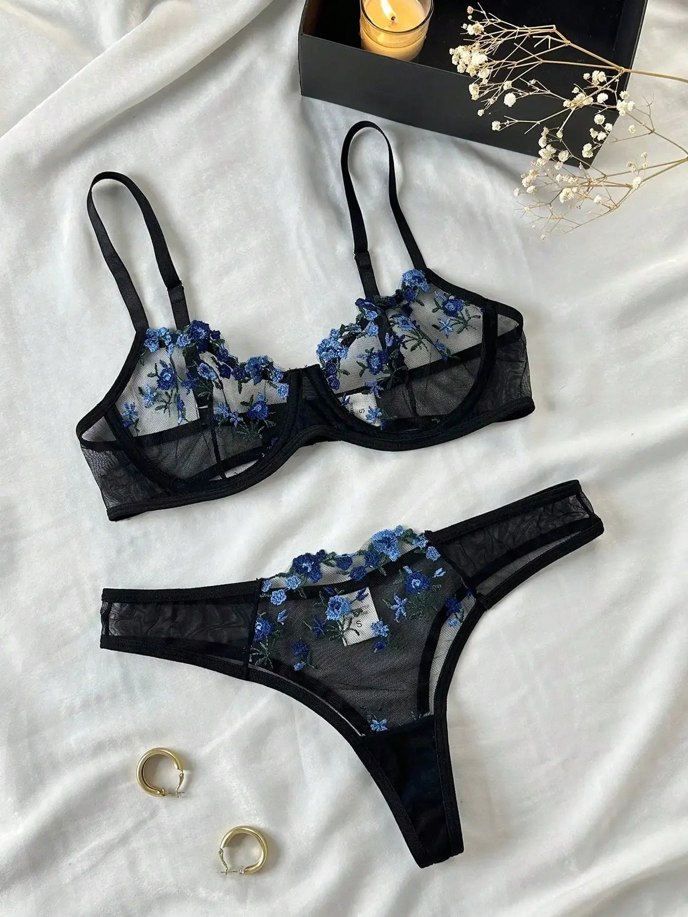 Delilah Embroidered Lace Lingerie Set