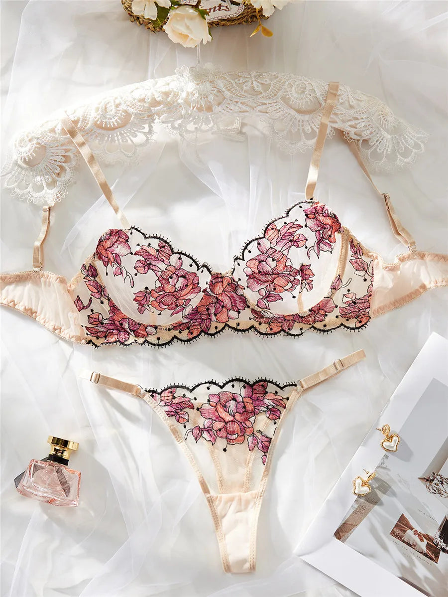 “Wild Bloom” Embroidered Lingerie Set