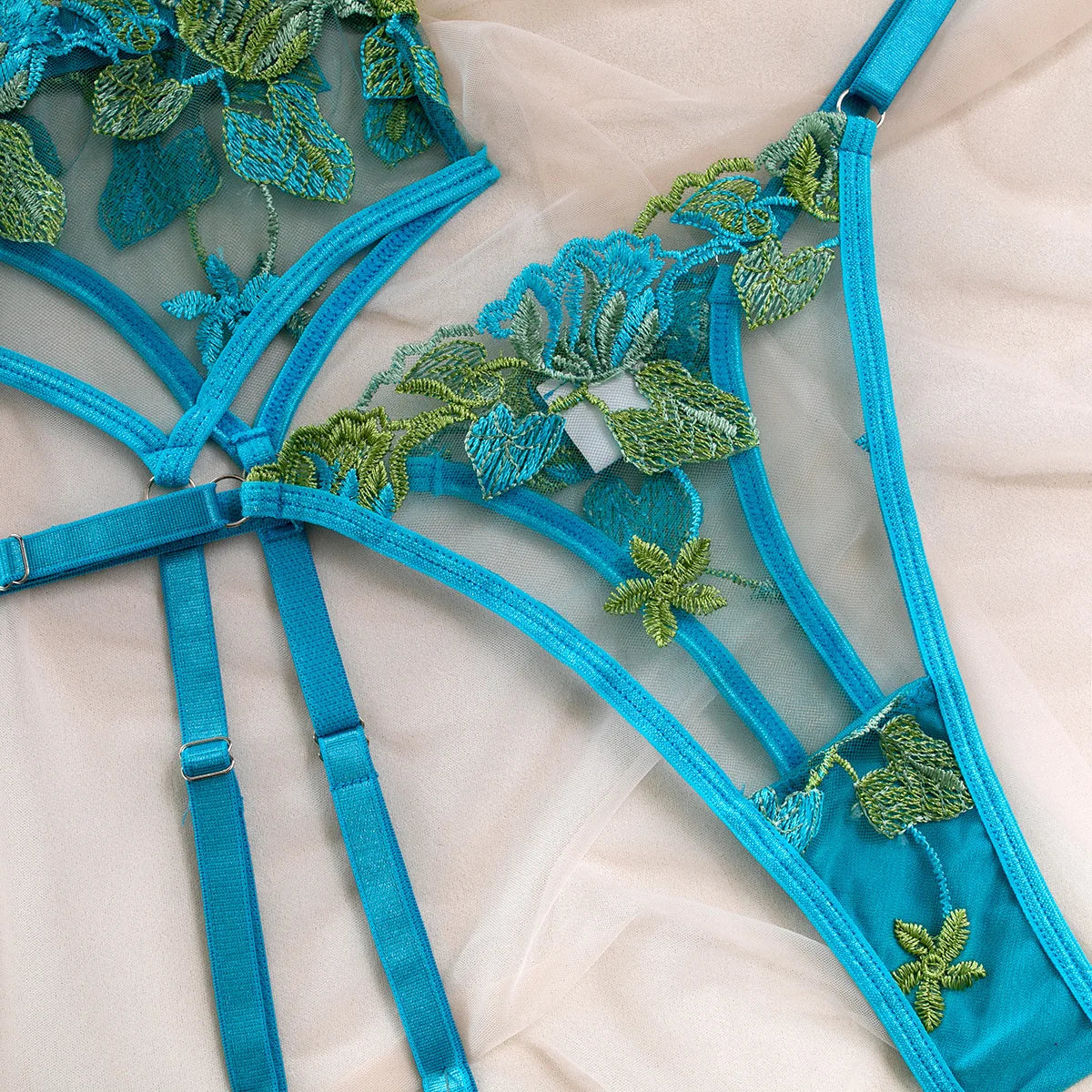 “Fleur Électrique” Embroidered Lingerie Set