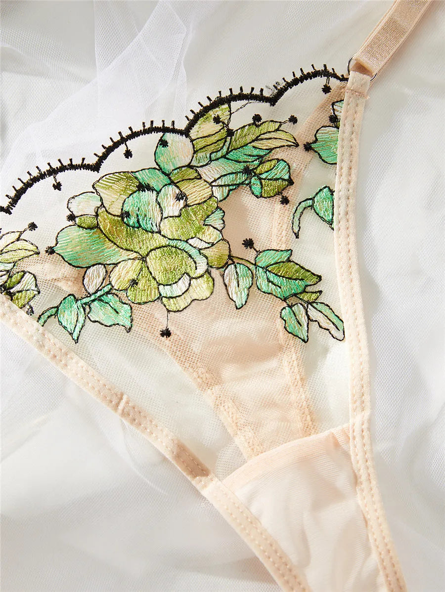 “Wild Bloom” Embroidered Lingerie Set