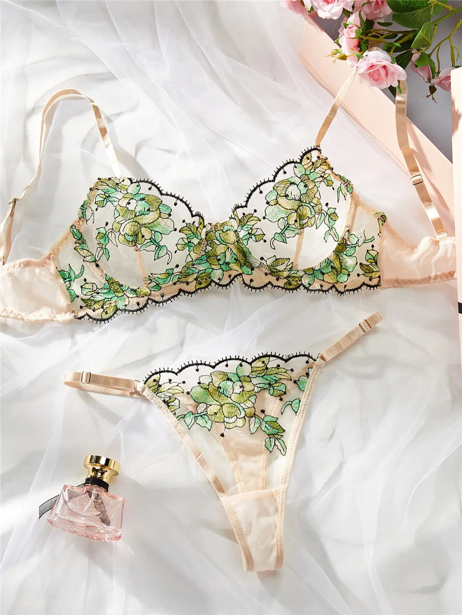 “Wild Bloom” Embroidered Lingerie Set