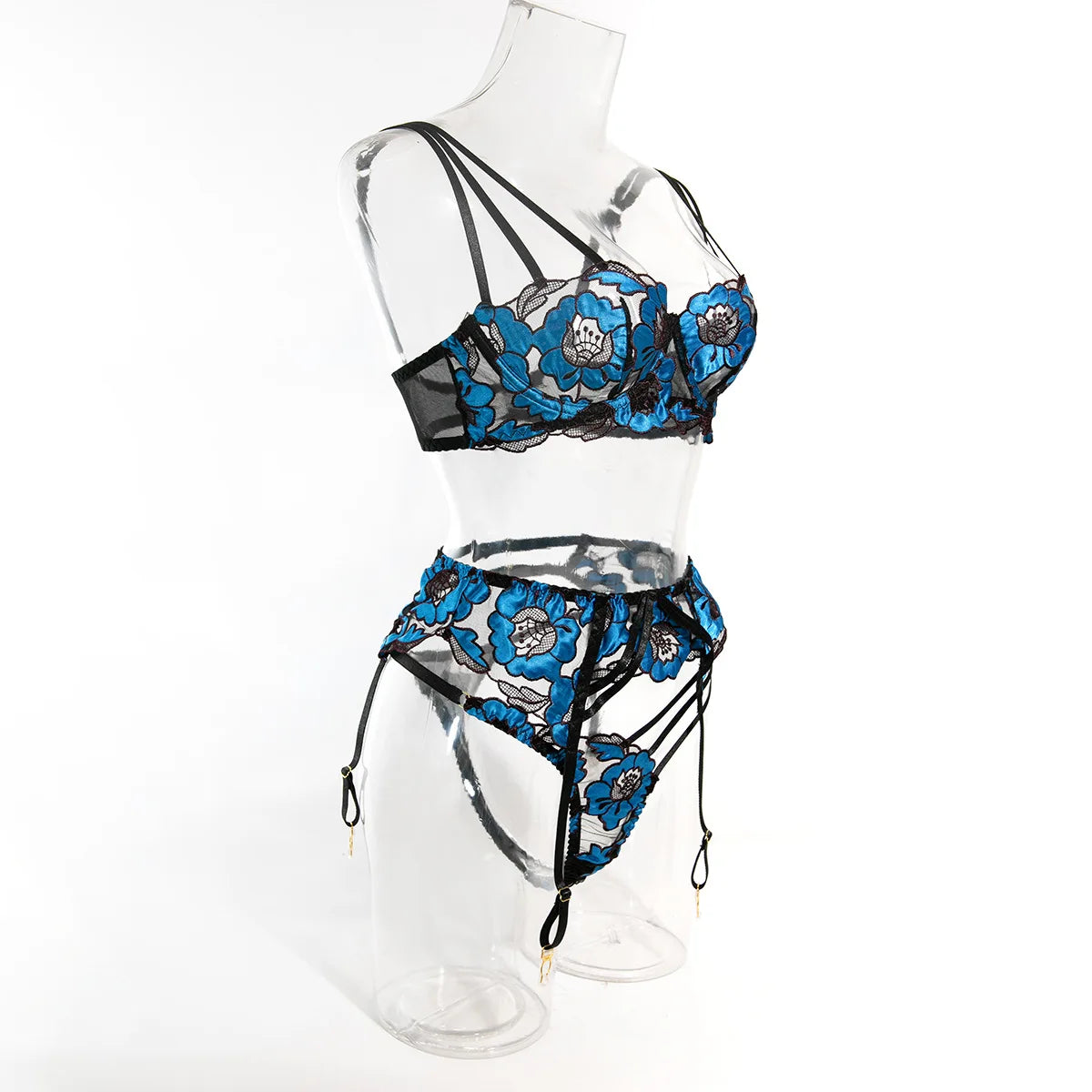 “Dark Bloom” Embroidered Lingerie Set