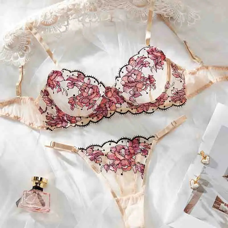 “Wild Bloom” Embroidered Lingerie Set