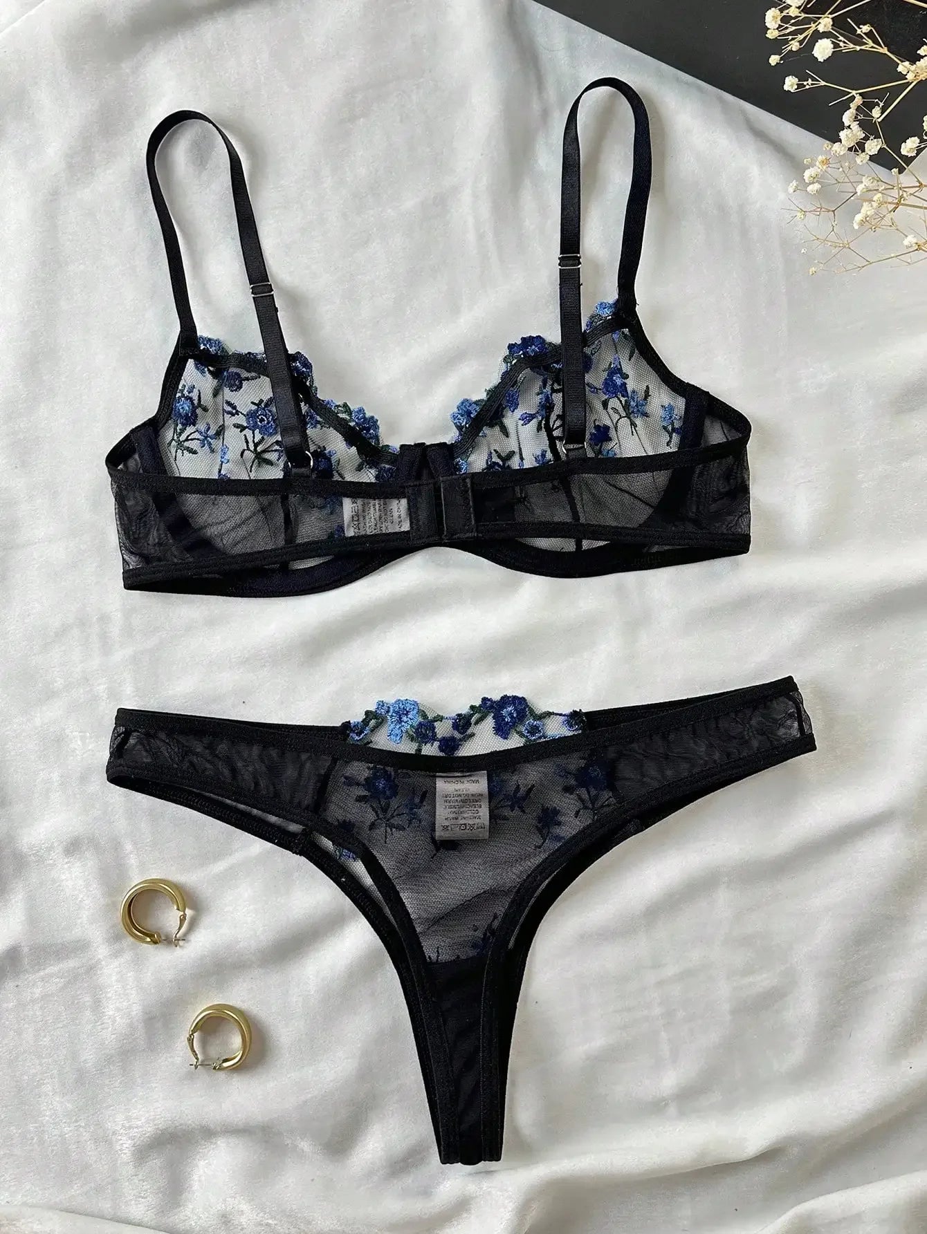 Delilah Embroidered Lace Lingerie Set
