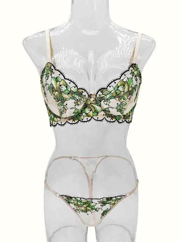 “Wild Bloom” Embroidered Lingerie Set