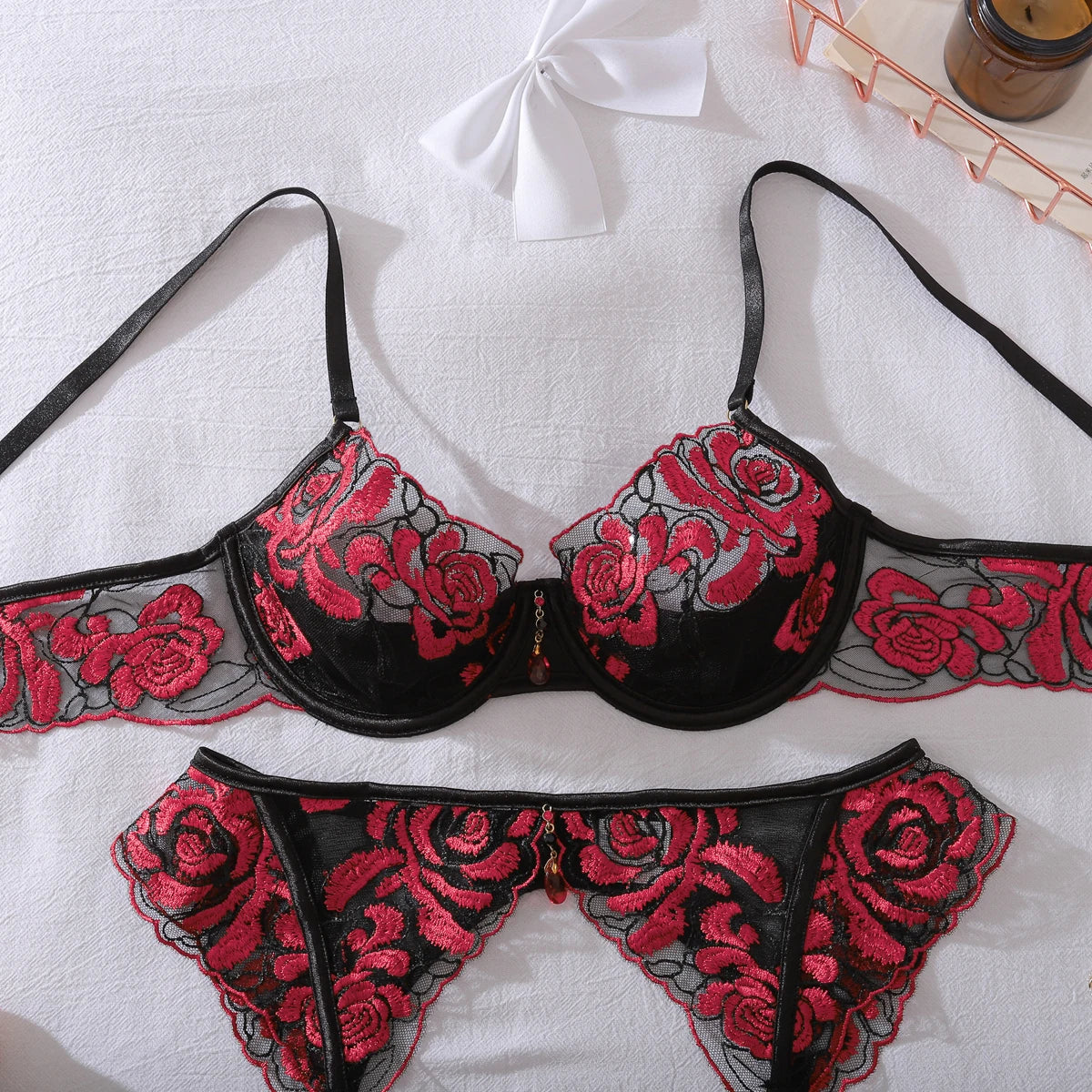 “Devil’s Hour” Embroidered Lingerie Set