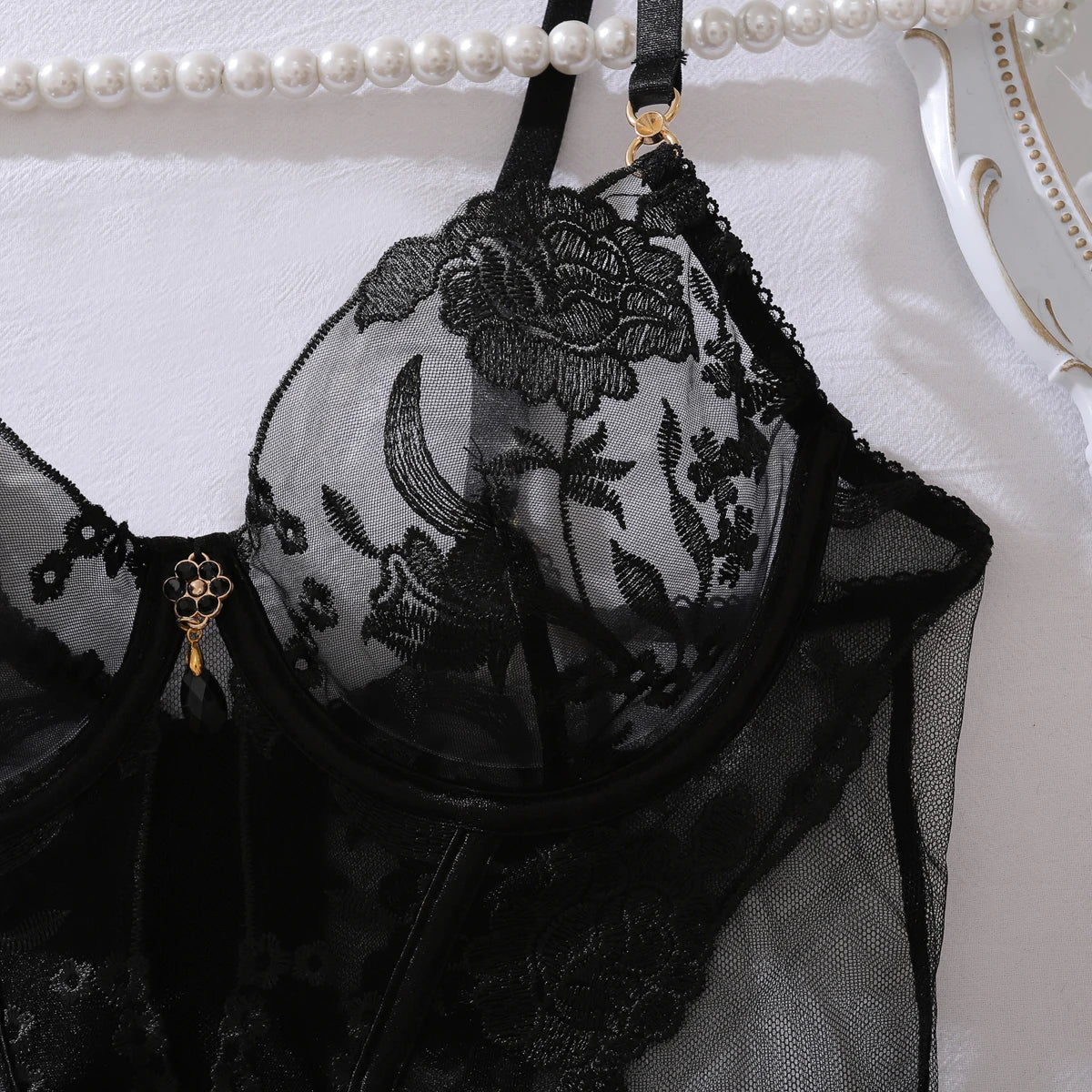 “Dangerous Desire” Embroidered Corset Bodysuit