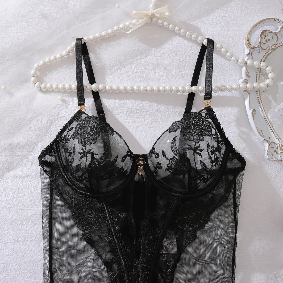 “Dangerous Desire” Embroidered Corset Bodysuit