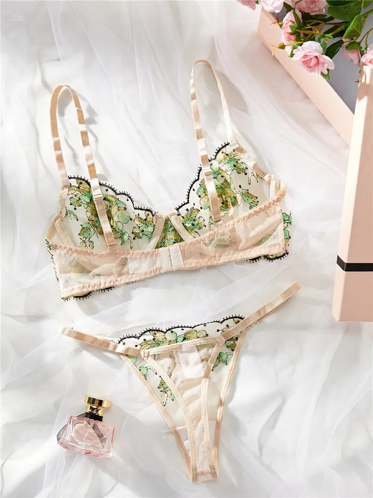 “Wild Bloom” Embroidered Lingerie Set
