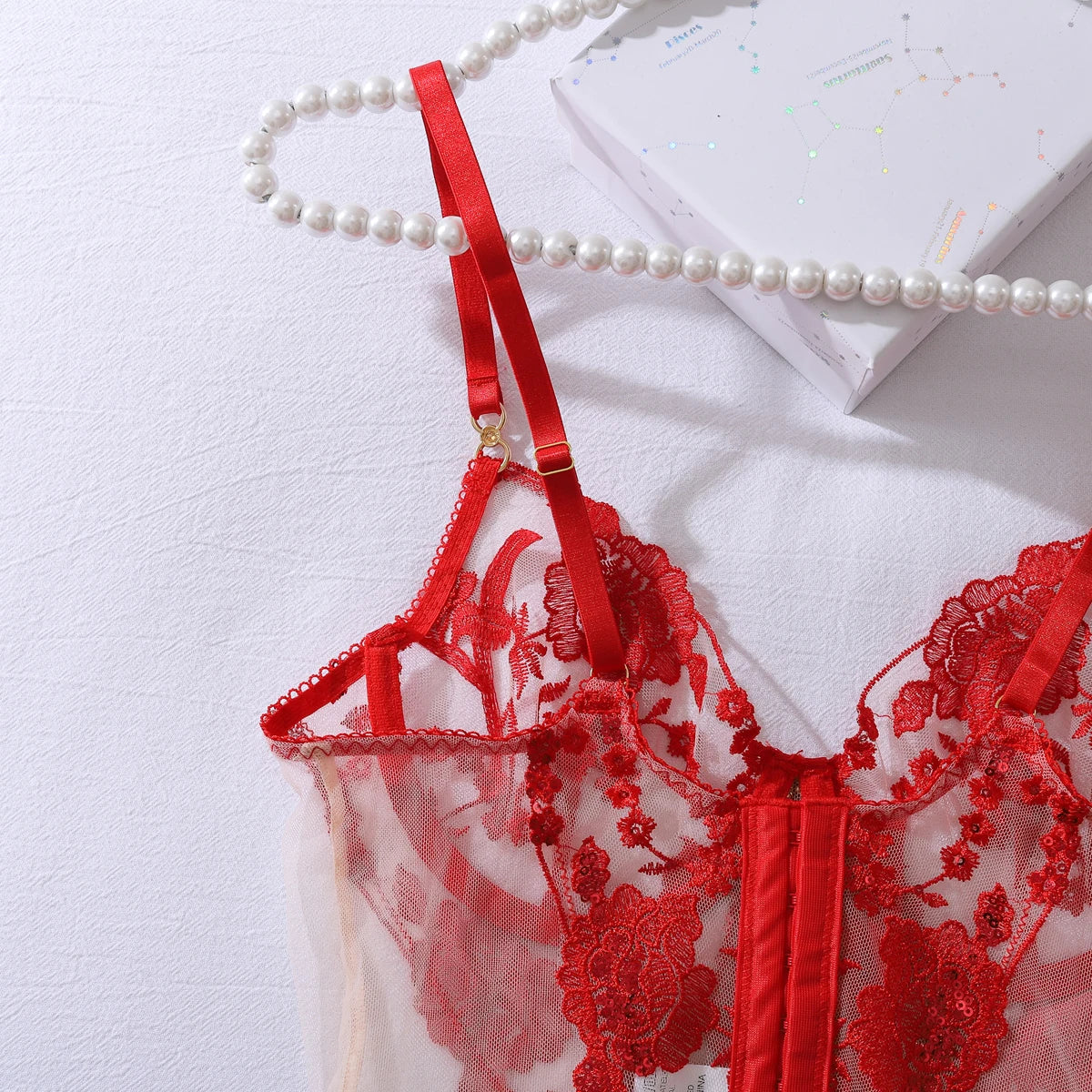 “Dangerous Desire” Embroidered Corset Bodysuit