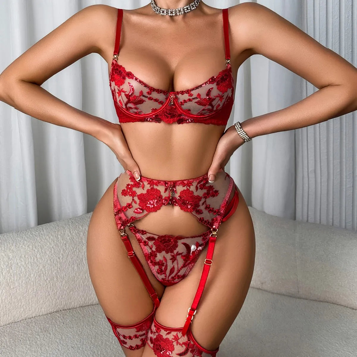 “Dangerous Desire” Embroidered Lingerie Set