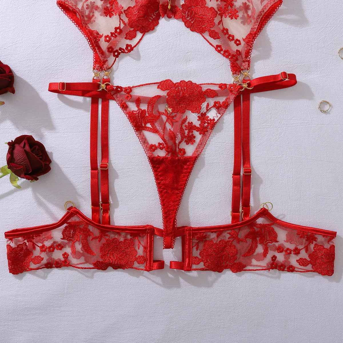 “Dangerous Desire” Embroidered Lingerie Set