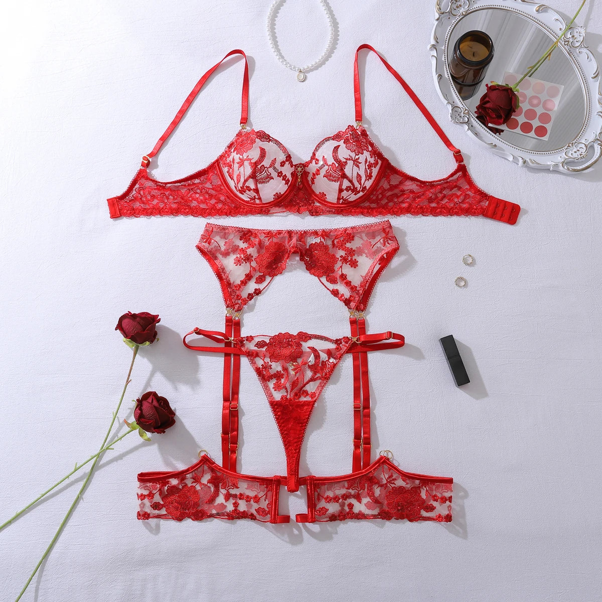“Dangerous Desire” Embroidered Lingerie Set