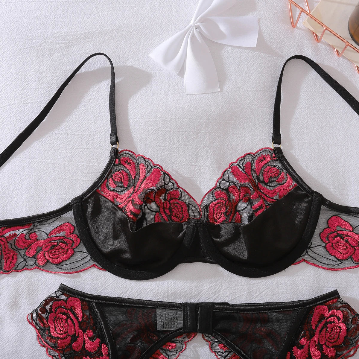 “Devil’s Hour” Embroidered Lingerie Set