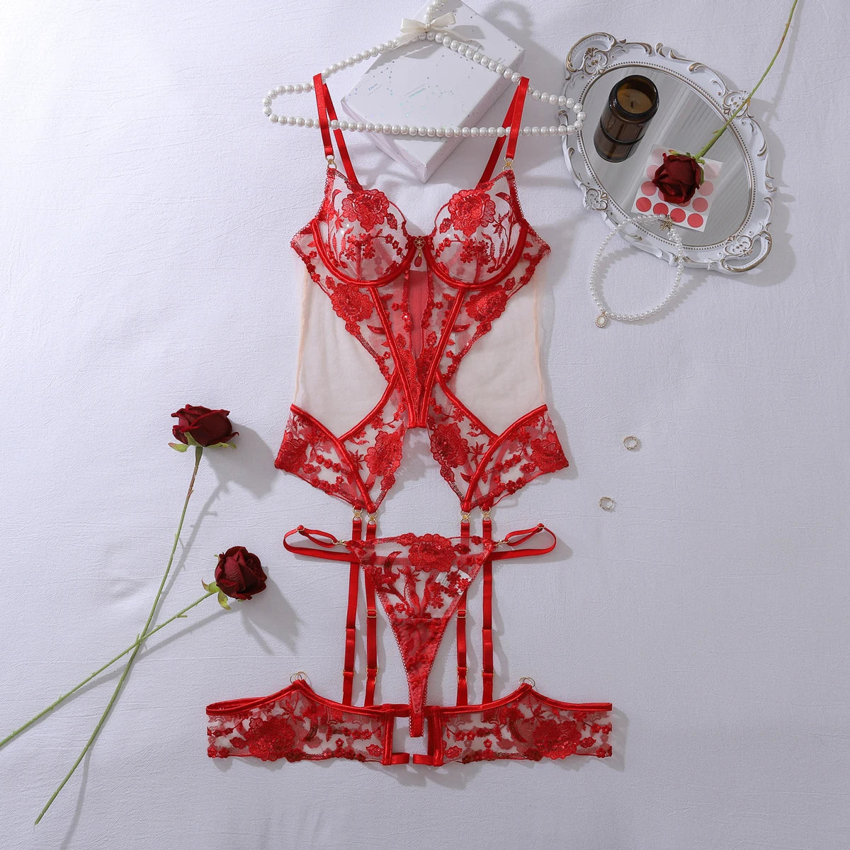 “Dangerous Desire” Embroidered Corset Bodysuit