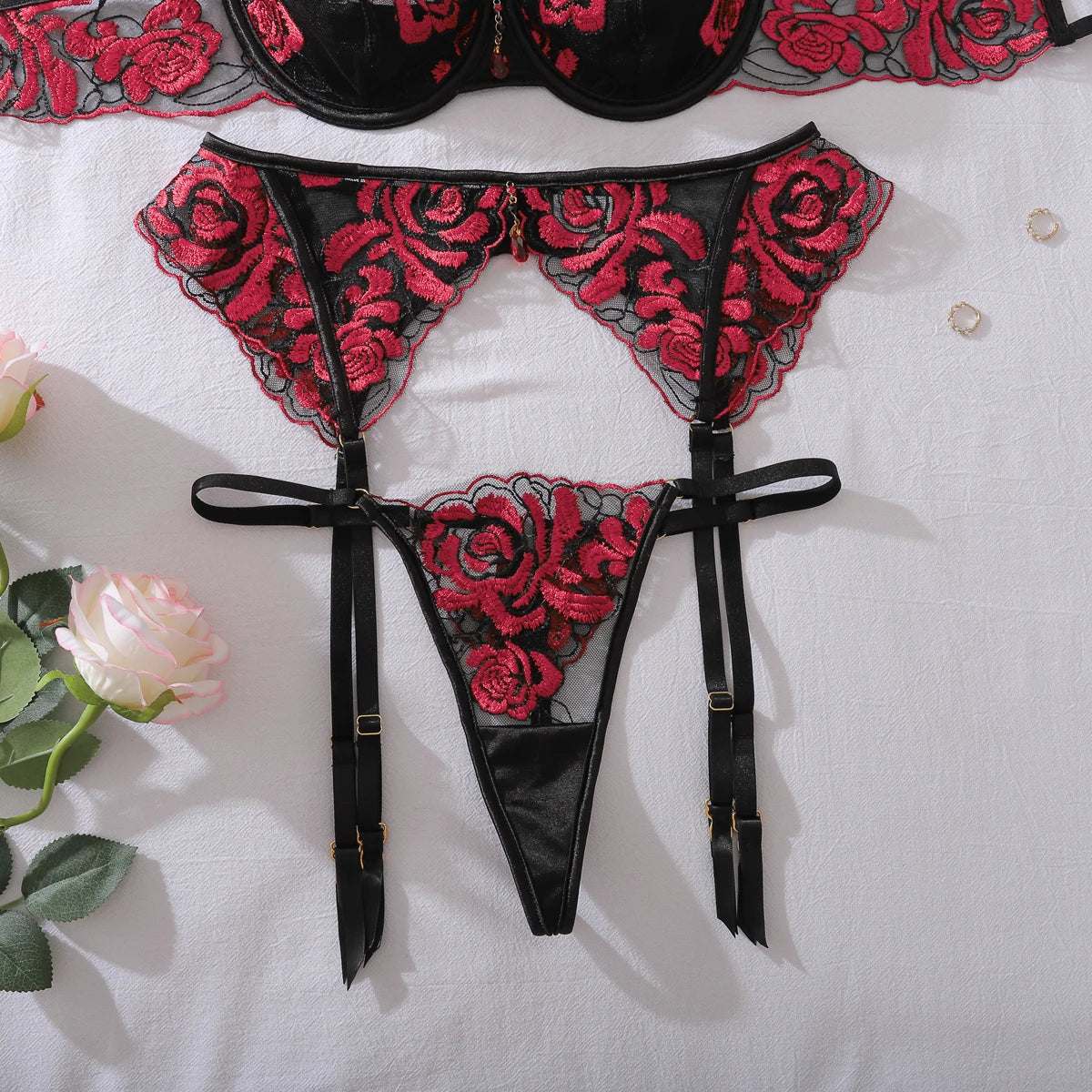 “Devil’s Hour” Embroidered Lingerie Set
