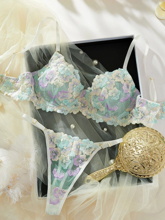 Natalia Embroidered Lace Fairy Lingerie Set – Sexy & Delicate Brief Duo