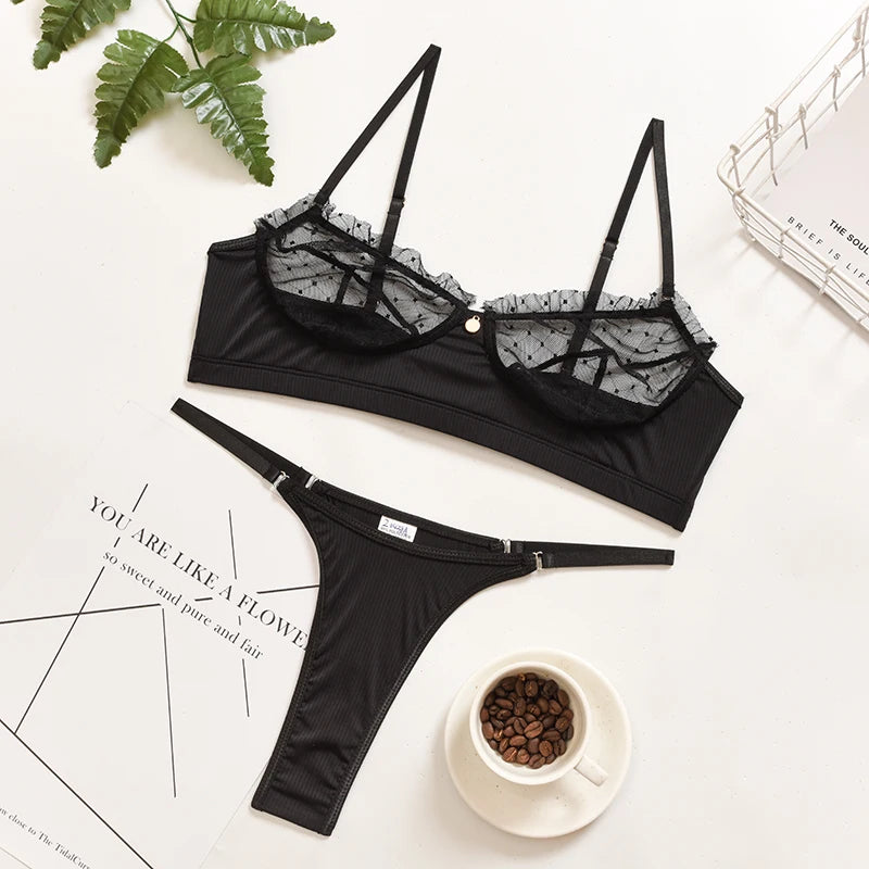 Lila Mesh See-through Bra and Panties Set