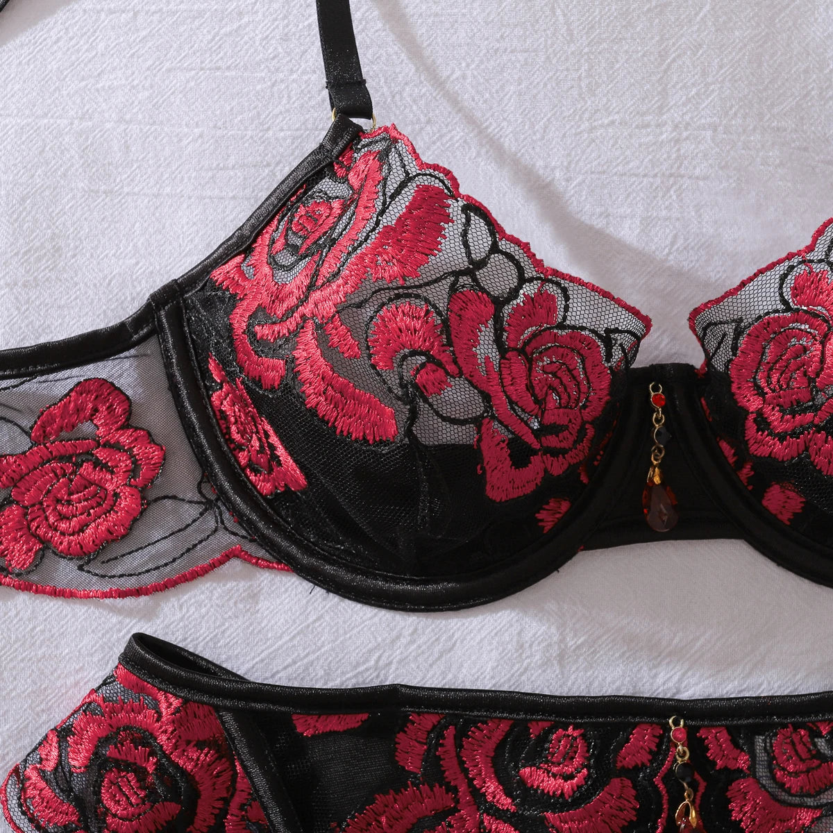 “Devil’s Hour” Embroidered Lingerie Set
