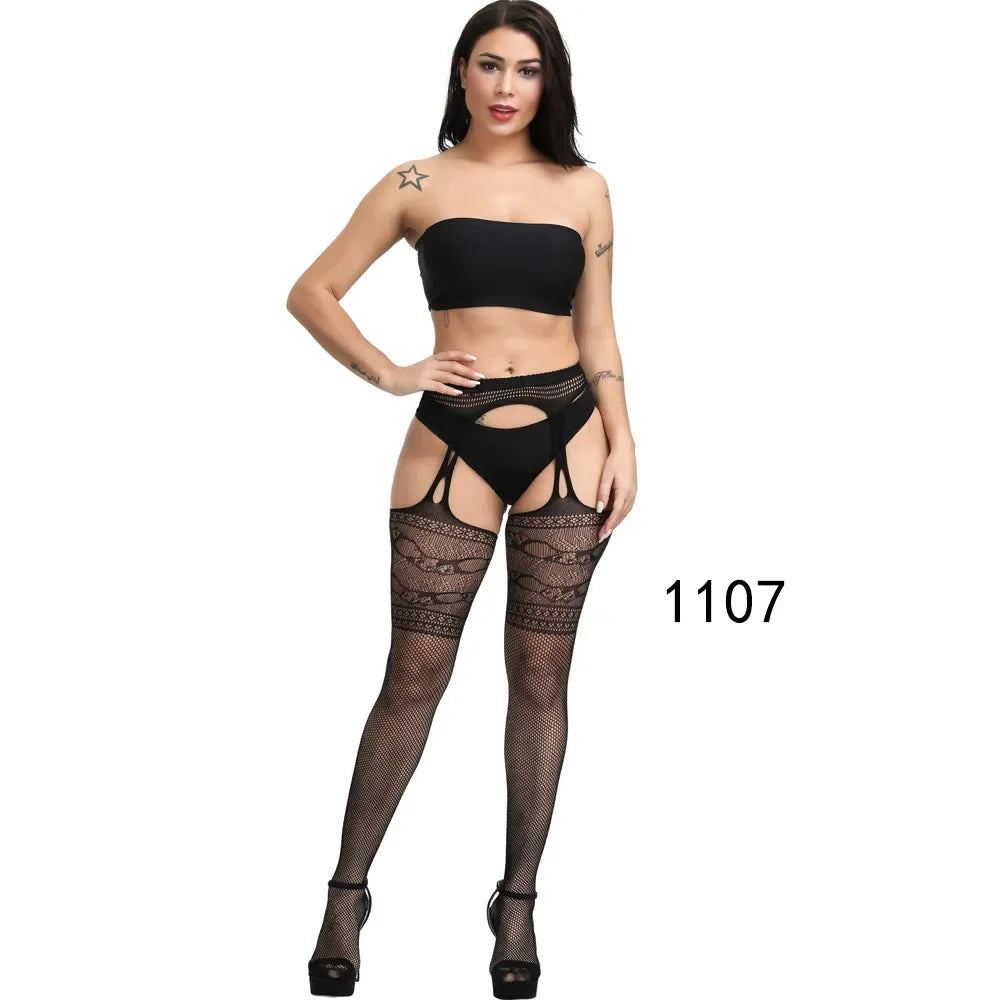 Lace Top Sheer Thigh High Stockings – Black, Red & White Transparent Hosiery