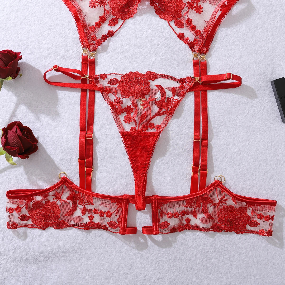 “Dangerous Desire” Embroidered Lingerie Set