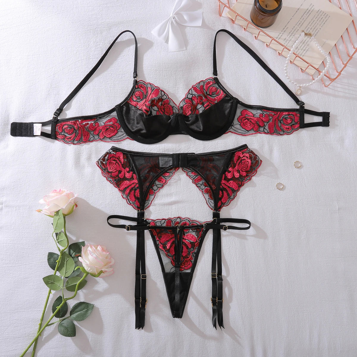 “Devil’s Hour” Embroidered Lingerie Set