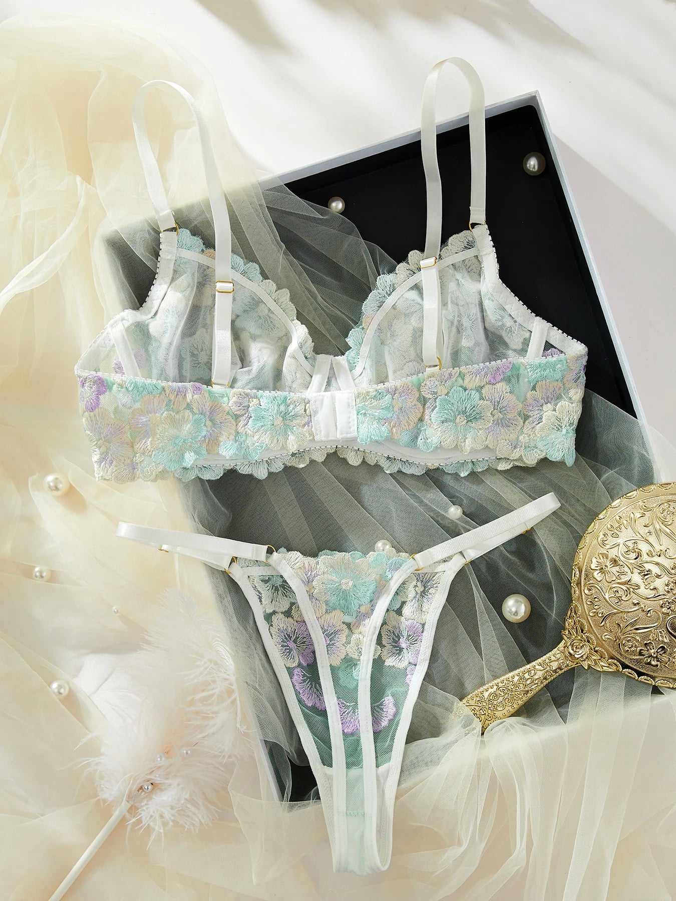 Natalia Embroidered Lace Fairy Lingerie Set – Sexy & Delicate Brief Duo