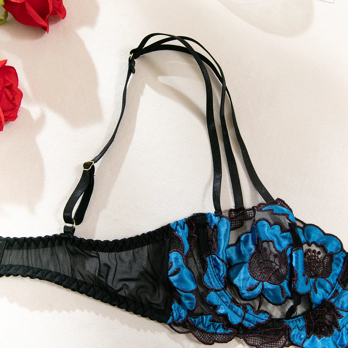 “Dark Bloom” Embroidered Lingerie Set
