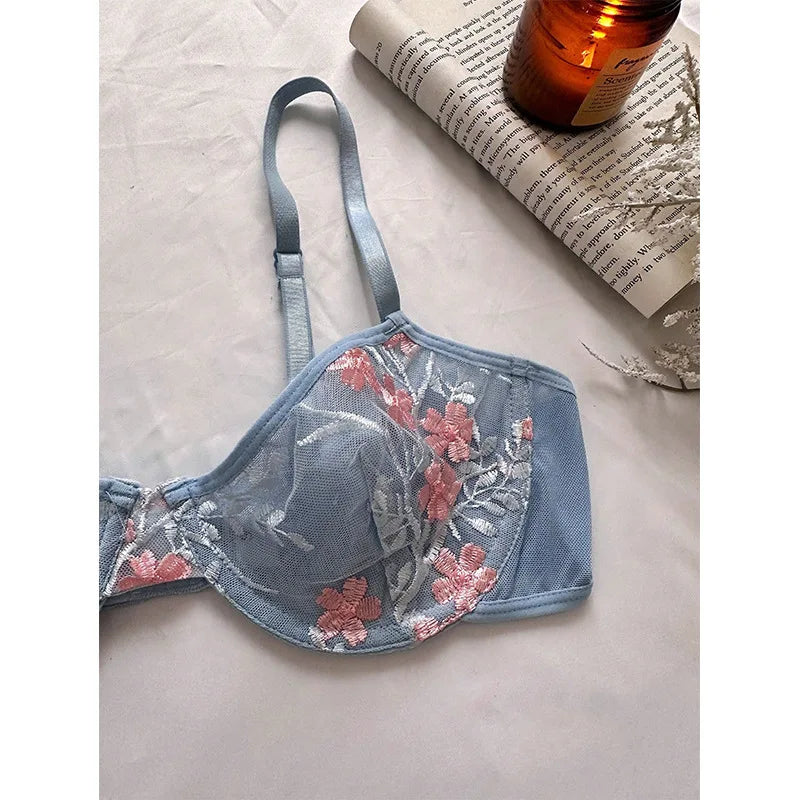 Sapphire Embroidered Mesh Lingerie Set