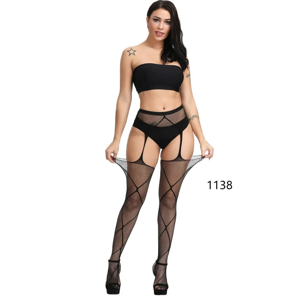 Lace Top Sheer Thigh High Stockings – Black, Red & White Transparent Hosiery