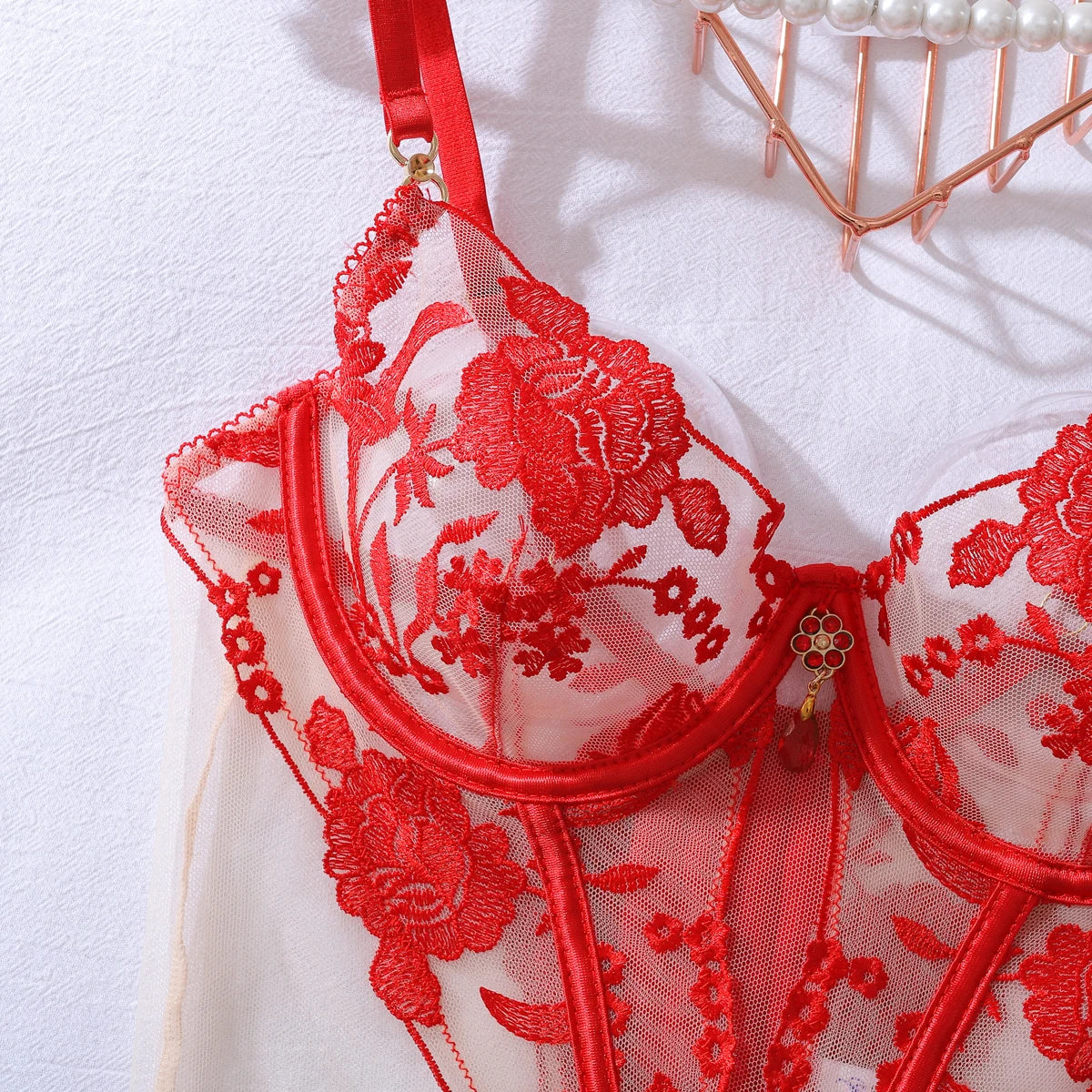 “Dangerous Desire” Embroidered Corset Bodysuit