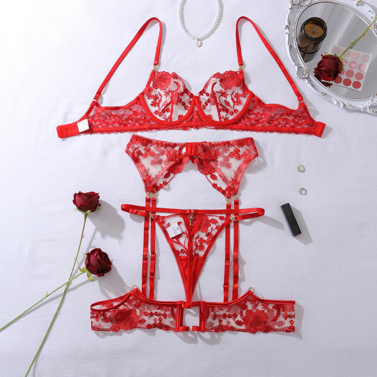 “Dangerous Desire” Embroidered Lingerie Set