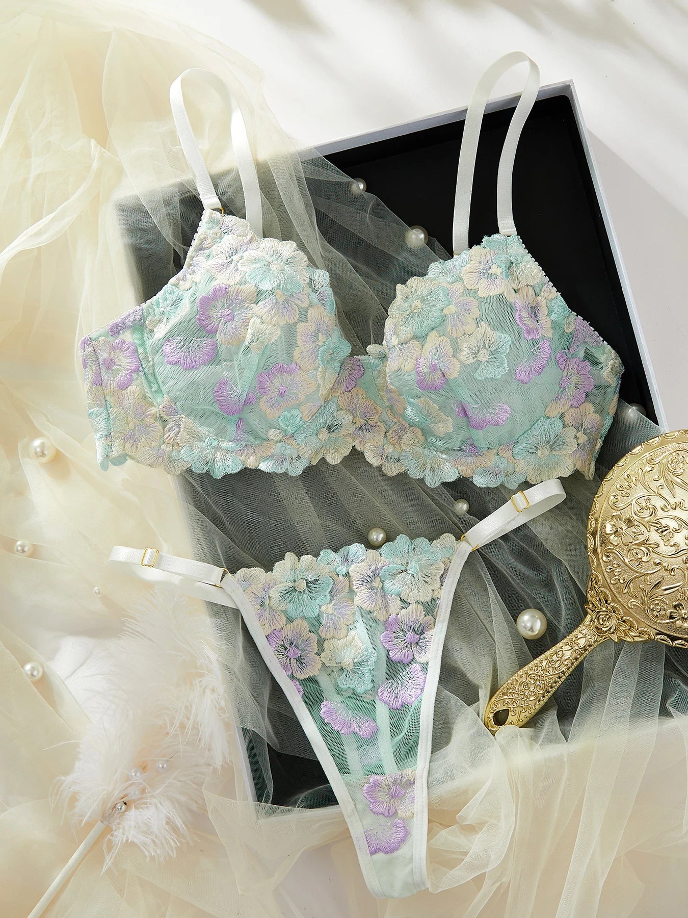 Natalia Embroidered Lace Fairy Lingerie Set – Sexy & Delicate Brief Duo