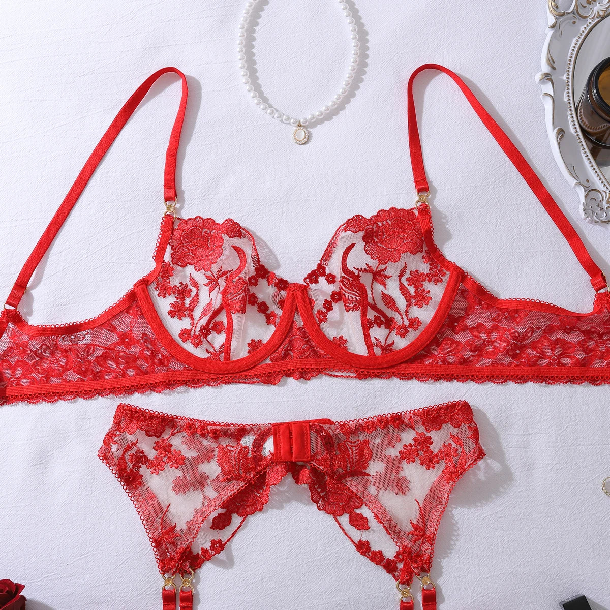 “Dangerous Desire” Embroidered Lingerie Set
