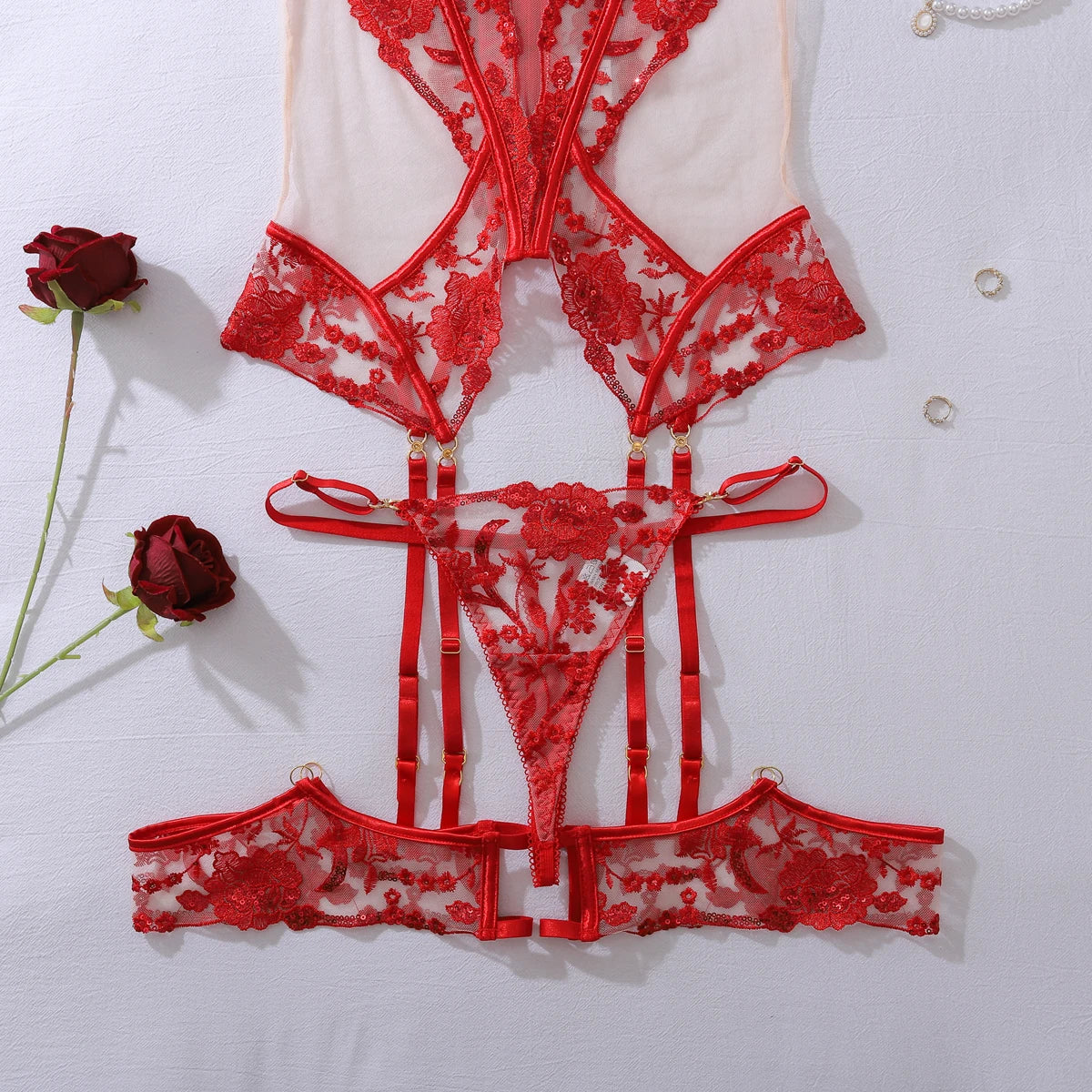 “Dangerous Desire” Embroidered Corset Bodysuit