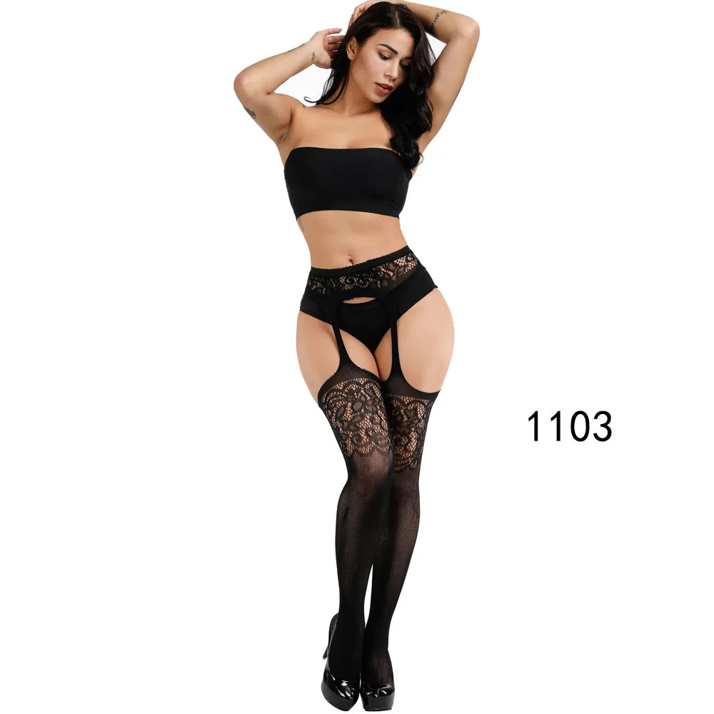 Lace Top Sheer Thigh High Stockings – Black, Red & White Transparent Hosiery