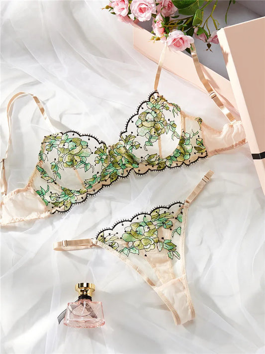 “Wild Bloom” Embroidered Lingerie Set