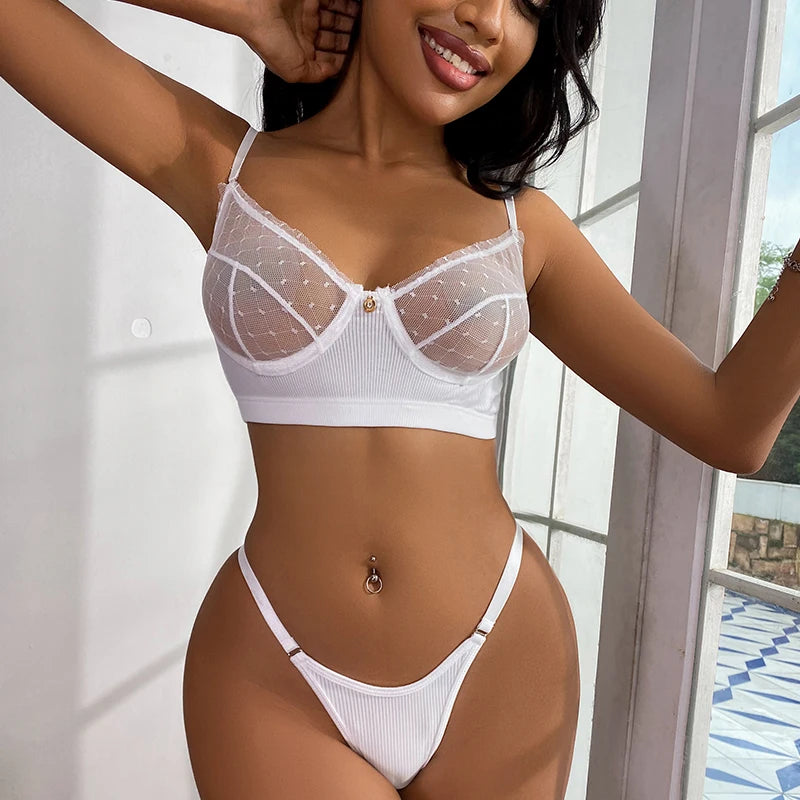 Lila Mesh See-through Bra and Panties Set