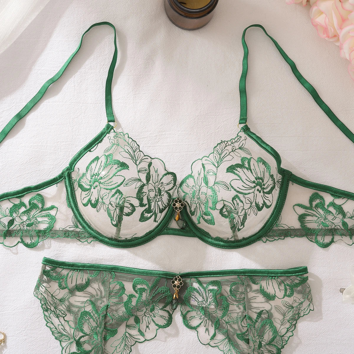 “Poison Ivy” Embroidered Lingerie Set