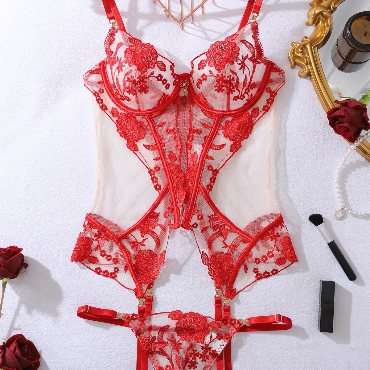 “Dangerous Desire” Embroidered Corset Bodysuit