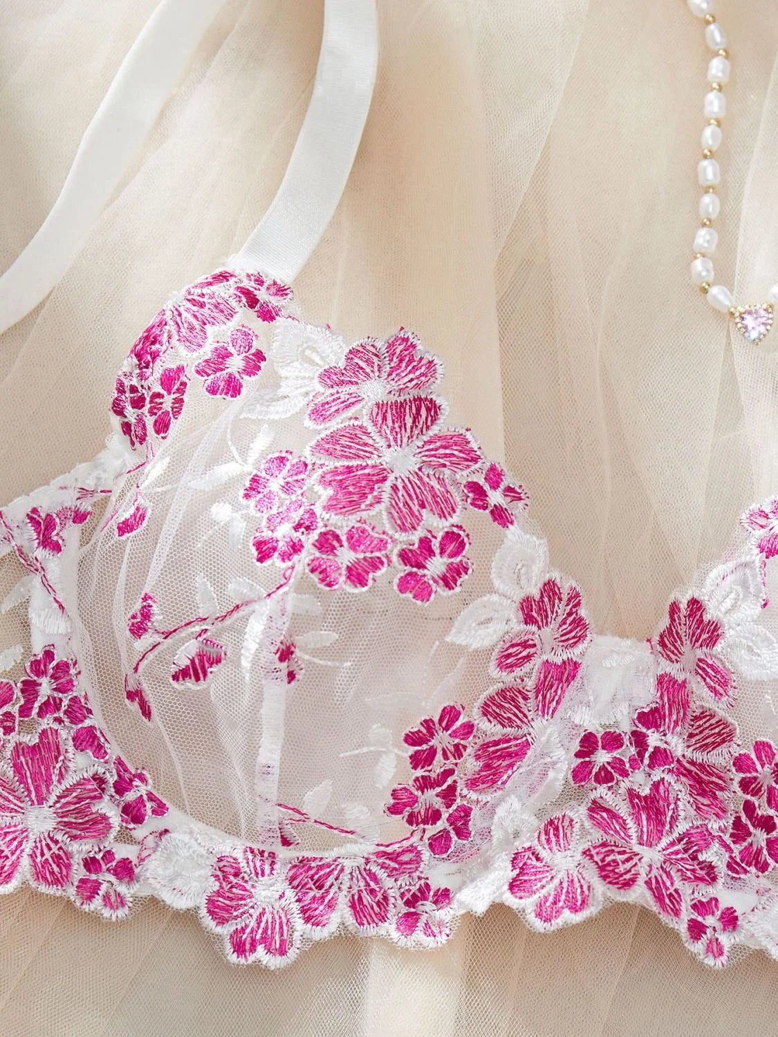 “Cherry Blossom Kiss” Embroidered Lingerie Set