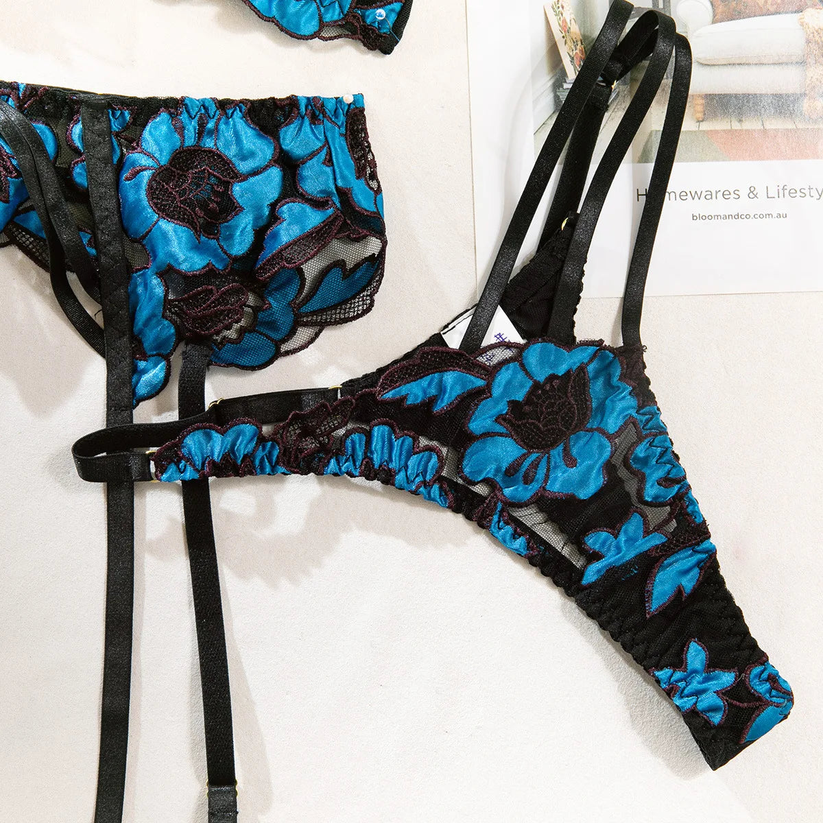 “Dark Bloom” Embroidered Lingerie Set
