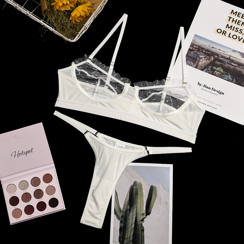 Lila Mesh See-through Bra and Panties Set